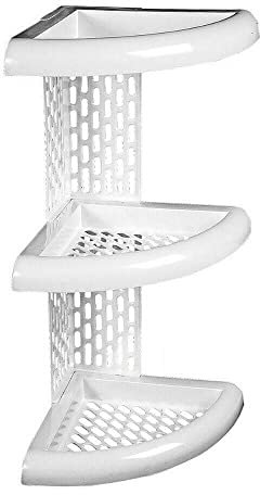 Mensola angolare a 3 Piani per Doccia, Bagno, scaffale in plastica Bianca, Portaoggetti Sapone, Shampoo, bagnoschiuma, Colore Bianco 21,5x21,5x42cm