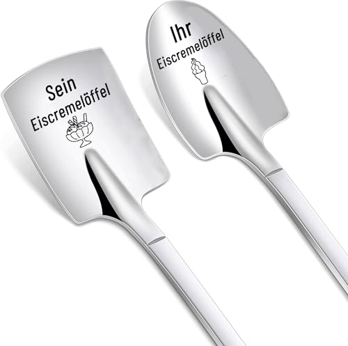 DIKARIYA Geschenke für Paare Weihnachten, 2er Eislöffel mit Gravur-Sein und Ihr Eiscremelöffel, Kaffeelöffel mit Gravur für Weihnachten Geburtstag Adventskalender Geschenk für Frauen Männer Freundin
