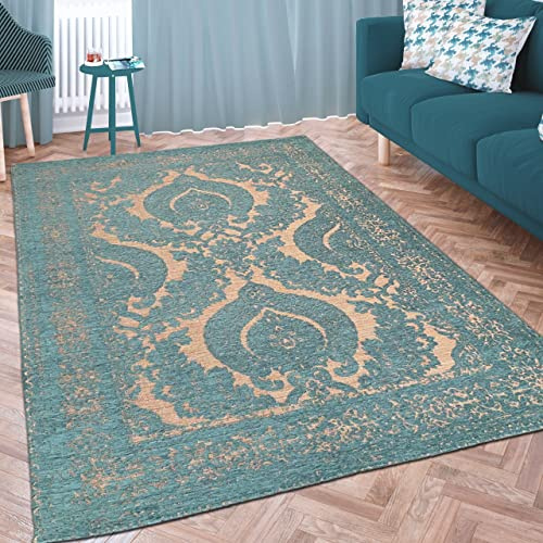 Teppich-Traum Orientteppich Marokkanische Ornamente Petrol Gold 160x230 cm | Pflegeleicht, schmutzabweisend, hautsympathisch und OEKO-TEX geprüft, für Fußbodenheizung, Wohn- & Esszimmer