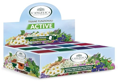 L'Angelica, Cofanetto Tisane Funzionali Active, Assortite, 120 Filtri | Drenante, Sollievo Stomaco, Ventre Piatto, Rilassante, Depurativa, Linea Slim, Con Estratti di Erbe Officinali
