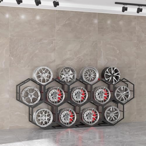 HDYZJQ Reifenständer felgenregal felgenhalter Freistehender Reifenständer aus Stahl, Autoreifen-Ausstellungsständer for Garagenlager, Autohäuser, Ersatzreifen-Lagerregal for 1 Reifen(9+3)