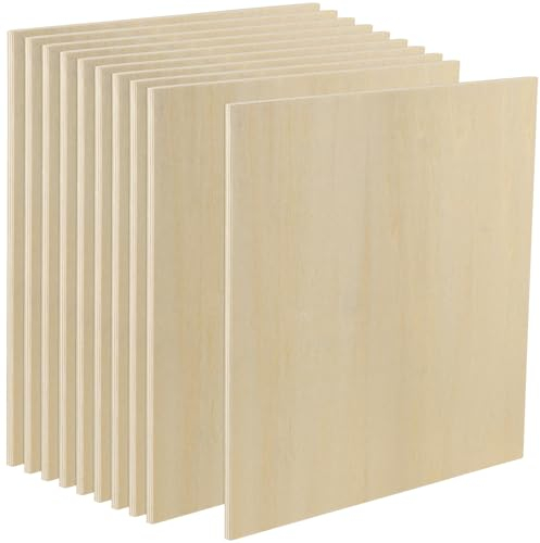 MUKCHAP Lot de 10 feuilles carrées de contreplaqué de tilleul de 254 x 254 x 6 mm, 25,4 x 25,4 x 0,5 cm