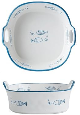 MoRfiL Kleine Blume Auflaufform für 1 Person, Lasagne Auflaufform Klein 6,9 Zoll, Rund Ofenform,Quadratisch rund Auflauf mit Griff,Blau