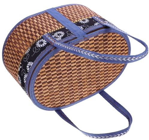 HOLIDYOYO Storage Basket and Organiser Storage Container Large Capacity with Handle Bamboo Woven Foldable Handheld Design Decorative Picnic for Home and Outdoor Use