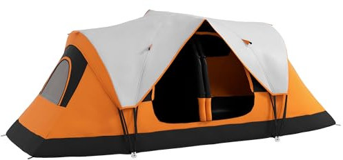 Outsunny 2 Bedroom Camping Tent for 6-8 Man, Large Family Tent with Rainfly and Screen Panels, Portable with Bag, for Fishing Hiking Festival, Orange