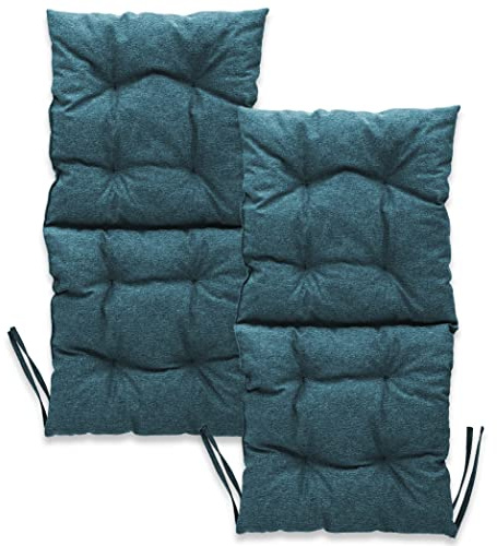 MG Design Stuhlkissen 2er Set 50 x 100 cm Sitzkissen blau - Gartenstühle Sitzauflagen aus Polsterstoff, mit weicher Füllung, mit Schnüren zum Binden - Niedriglehner Auflagen