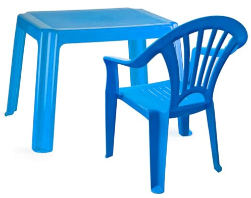 Acan Tradineur - Set de Mesa y Silla Infantil de plástico, Modelo Tipi, Estructura sólida, niños, Interior y Exterior, salón, jardín, Fabricado en España (Azul)