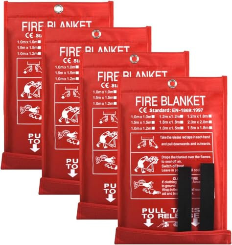 ougist Fire Blanket Large-4Pack-Fiberglass Reusable Fire Blankets Suppression for Home and Kitchen, Bedroom, Garage Caravan- Fire Retardant Blankets (40x40)