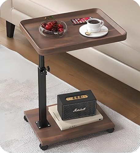 Gelory C-Shaped Adjustable Side Table - Couch Bedside Sofa End Tables with 4 Wheels Narrow Coffee Laptop Desk for Living Room, Bedroom, Balcony, Office (Walnut color 40 * 30 * 45~80cm)