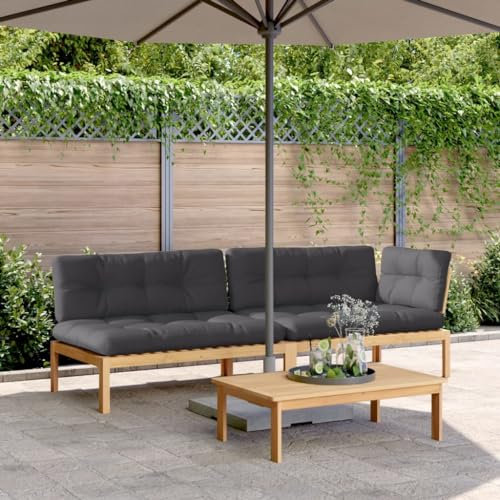 Juroupi 3-TLG. Garten-Sofagarnitur aus Paletten mit Kissen GartenmöBel Set Lounge Sofa Outdoor Gartenlounge Outdoor Akazienholz
