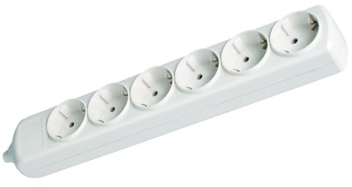 Steckdosenleiste, weiß, 6 Steckdosen ohne Kabel, 16 A, 250 V, seitliche Erdung, Wandmontage