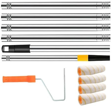 Farbroller-Set – Farbroller-Verlängerungsstange, robuste Farbwalze | Mauerwerk-Farbroller & Pinsel-Set mit Verlängerungsstange, professionelles Farbroller-Set für Küchenschränke, Handwerk,