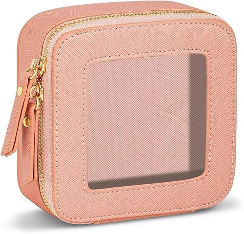 FDEETY Kleine Einseitig Transparent Kosmetiktasche Mini Make Up Tasche Damen Reise PU-Leder wasserdichte Kulturbeutel Aufbewahrungstasche Reisetasche Organizer mit Reißverschluss Rose