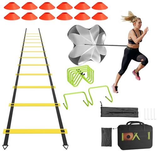 ACXIN Set de entrenamiento de fútbol con escalera de coordinación de 6 m, 10 conos, 5 bandas de resistencia, dispositivo de fitness para velocidad y agilidad