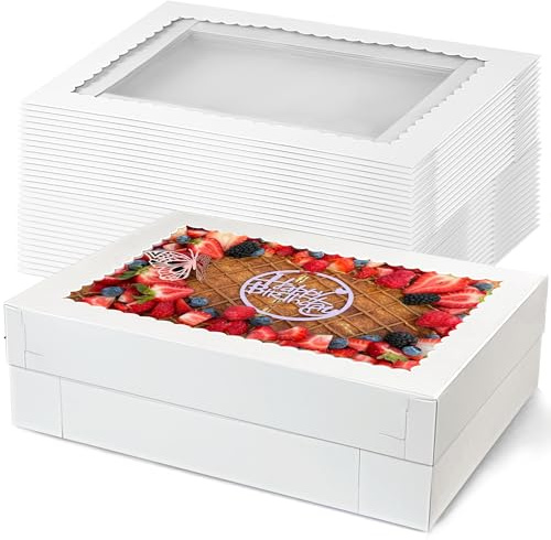 MUMULULU 15pcs 14x10x4in Quarter Sheet Cake Boxes with Window, White Large