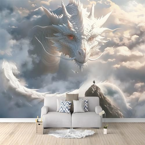 Papiers peints Le Majestueux Dragon De L'Est Papier Peint Panoramique 400 x 280 cmstyle 3d très délicate Papier Peint intissé pour Chambre Salon Décoration Murale Blanc