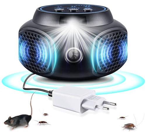 PlanetFlame Répulseur de rongeurs à ultrasons avec Lampe électronique à Brancher pour la Lutte Contre Les parasites à l'intérieur pour Les rongeurs, Souris, écureuils, araignées et cafards