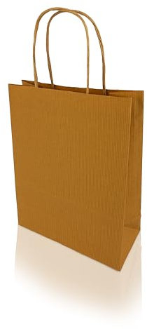 h-Green Papiertragetaschen 200x240x80 mm (25 Stück), tragbare Papiertüten mit 3kg Tragfähigkeit, recycelbare Geschenktüten aus 100% FSC® zertifiziertem Recycling-Kraftpapier, 90g/m², braun gerippt