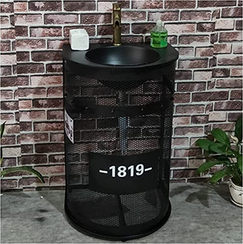 Meuble-lavabo sur pied pour salle de bain sur pied Meuble-lavabo Art Hotel Home avec vasque Meuble-lavabo de salle de bain de style industriel Meuble-lavabo sur pied sous(Black-Without mirror)