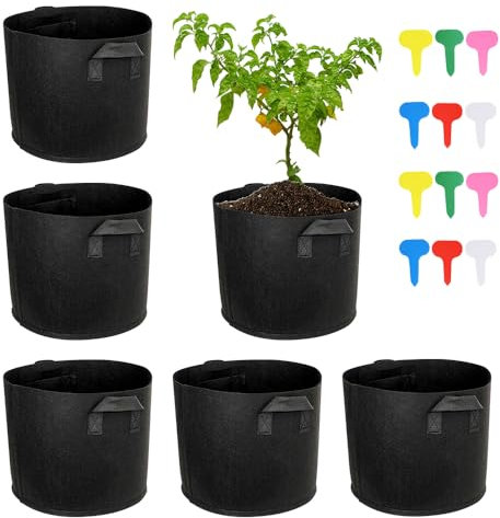 KBIBCK Bolsas para Plantas, 6 Piezas Saco para Plantas 3 galones, 12 L Macetas de Tela con Asas, Grow Bags, Bolsas de Cultivo Plantas, Bolsa para Plantas para Patatas, Tomates y Fresas