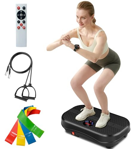 FitinOne Vibration Plate Exercise Machine for Lymphatic Drainage Massager, 330 Lbs Capacity Full Whole Body Workout Equipment with Loop Bands for Women Men, Fitness Platform for Weight Loss