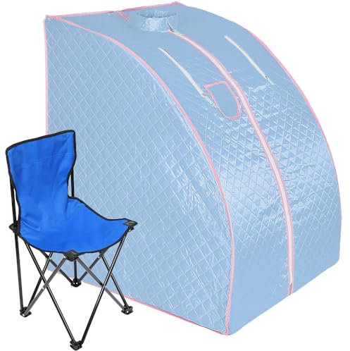 Sauna à Vapeur, Sauna Portable pour Maison, SPA d’Etirement du Corps Entier, Sauna Vapeur avec Télécommande 1.8L avec Boîte d’Aromathérapie et Petite Chaise Pliante,98x80x70cm-bleu