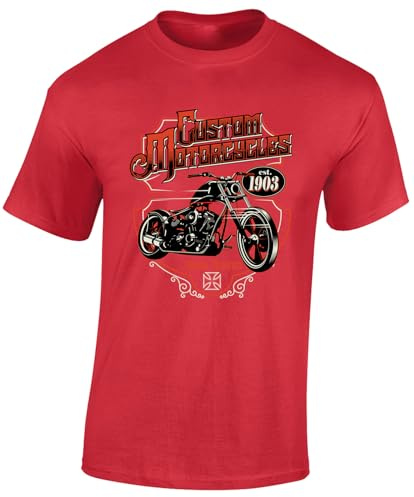 JLB Print Custom Motorcycles 1903 Motorbike Biker Chopper Clothing Top Cool Premium Quality Modern Fit T-Shirt Top for Men - Red/L