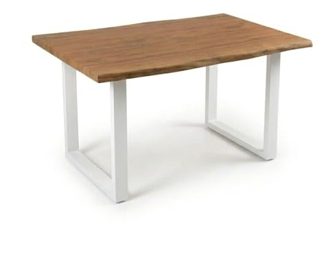 Bett11 Esstisch 160x85 cm Eiche-Optik U-Gestell Weiß | 40 mm starke Tischplatte aus MDF-Holzwerkstoff mit markanter Baumkante