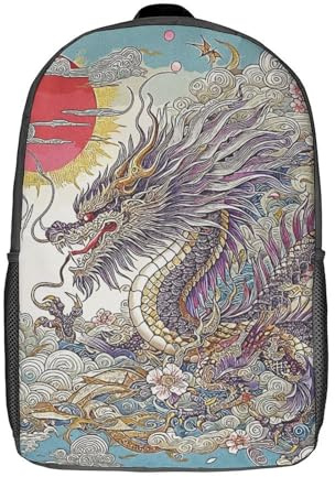 GQmoney Drachen-Rucksack mit japanischem Motiv, 3D-Druck, Kindertasche, Tagesrucksack für Grundschüler, leichte Schultasche für Kinder, Mädchen, Jungen, Kindergarten, Lunchpaket, 43,2 cm