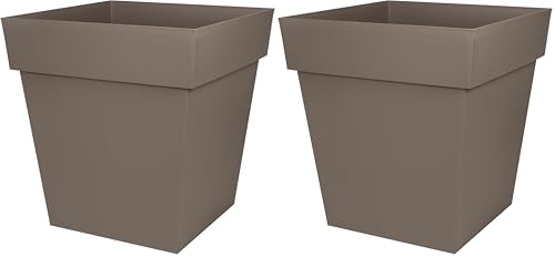 EDA - Pot de Fleur Carré Toscane 50 cm - Volume 87 L - 49,5 x 49,5 x H.52,5 cm - Taupe (Lot de 2)