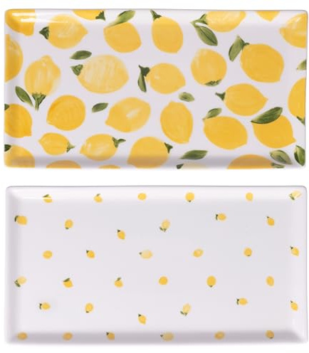 Lot de 4 assiettes rectangulaires en porcelaine 31,6 x 16,8 cm, citrons, Fruit Life