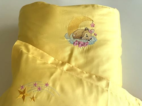 von der Thannen Luxury Bedding Baby-Bettwäsche, 100% Mako-Baumwolle Satin, Gelb mit Stickerei, 100x140 + 40x60 cm (Gelb)