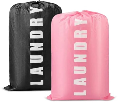 2 Pezzi Sacco Biancheria Sporca, 61 x 91 cm 120 L Sacchi Lavanderia Grandi, Pieghevole, Sacco Portabiancheria Sporca, Borsa Panni Sporchi Impermeabile, per Casa, Dormitorio, Campeggio (Nero, Rosa)