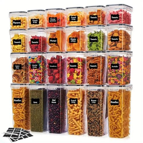 Livhome 24Pc Airtight Food Storage Containers, Stackable Kitchen Storage Set with Lids, BPA-Free Flour & Pantry Containers for Organization & Baking, Labels & Marker Included (Clear)
