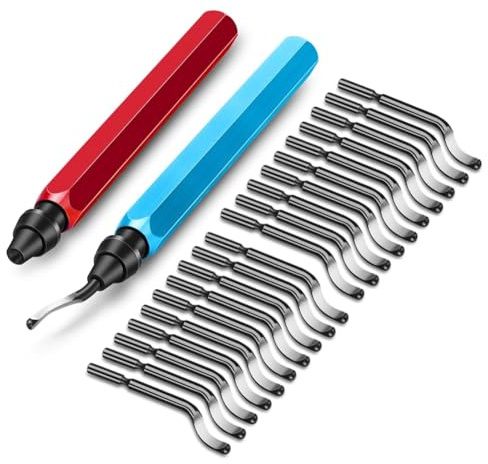 Eieenotee Herramienta Desbarbado 2 Piezas y Cuchillas HSS 20 Piezas, Herramienta Escariador Eliminación Rebabas para Impresión 3D Plástico Cobre Aluminio Resina Metal