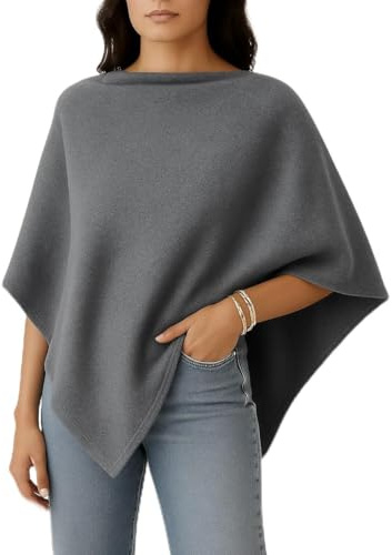 Genérico Capa Punto en Pico Mujer Estilo Poncho para Otoño-Invierno| Talla Única (XS a XL) (Gris)