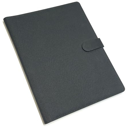 A4 Professional Conference Portfolio Folder, Black Document Organizer with Business Card Slots, Notepad Holder, Executive Style Work Case