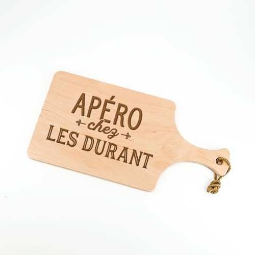 Monsieur TSHIRT Planche Apéro en Bois Personnalisable avec Manche, Gravure Artisanale Française, Planche à Découper pour Apéritif