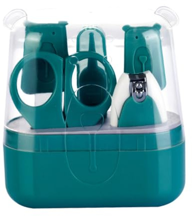Parliky Kit para Uñas de Bebés Tijeras de Hojas Redondeadas y Caja de Almacenamiento Verde, Material Abs y Acero Inoxidable, Adecuado para Recién Nacidos y Niños Pequeños