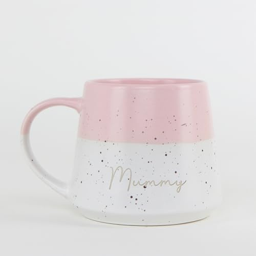 Personalised Two-Tone Ceramic Coffee Mug, 370ml Stoneware, Laser Engraved Names, Speckled Dipped Design, Microwave and Dishwasher Safe, Perfect for Family Gifts (Dusty Pink)