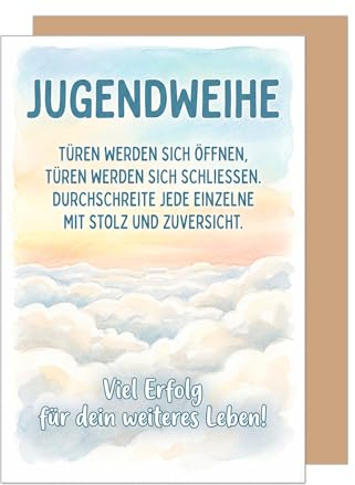 Edition Seidel Premium Glückwunschkarte zur Jugendweihe mit Umschlag. Jugendweihekarte Karte Grußkarte Spruch Sprüche Mädchen Junge Jugendliche Himmel Wolken Erfolg Zuversicht (JW151 SW026)