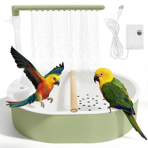 VAVPUP Vogeldusche Wellensittich,Automatische Vogel Badewanne mit Einstellbar Wasserdurchfluss,USB Stromschleife Vogeltränke mit 26 Wasserauslässe für Wellensittiche,Kanarienvögel,Nymphensittiche