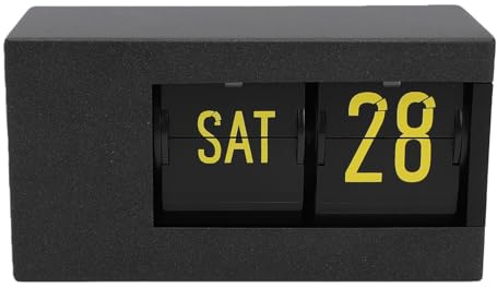 Sxhlseller Retro-Klappuhr mit Kalender, LED-Anzeige, Automatischem Seitenwechsel, 12 Stunden AM/PM, Ewige Tischuhr für das Heimbüro (Black)