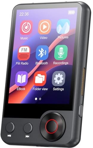 128GB Lettore MP3 con Bluetooth 5.3, Oilsky 2,4 pollici Portatile Touchscreen Lettore MP3 con Altoparlanti, Radio FM, Registrazione Vocale, Cuffie (grigio)