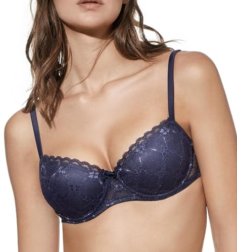 Selene, Reggiseno Donna a Balconcino, con Ferretto e Coppe Push-Up in Pizzo Floreale, Collezione Brigitte, Colore Bordeaux, Taglia 6B