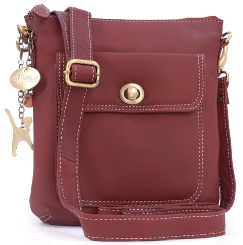 Catwalk Collection Handbags - Damen Leder Umhängetasche - Crossbody Bag/Handtasche Klein - Verstellbarer Abnehmbarer Schultergurt - Laura - Rot