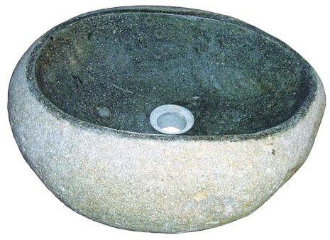 ONDÉE - Vasque à poser collection RIVA - Véritable galet naturel - Pièce unique - Livrée sans bonde ni robinetterie - Prévoir l'achat d'une bonde à écoulement libre - Diamètre 30cm - Gris