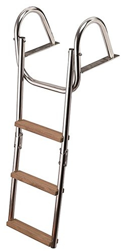 Scala Scaletta in Acciaio Inox 4 Gradini in Legno Teak per Barca Gommone 96 cm