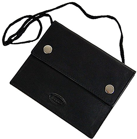 BOCCX Kleiner Brustbeutel aus weichem Leder mit Klarsichtfach für Ausweis RFID Brusttasche schwarz