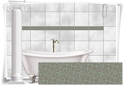 Medianlux Fliesenaufkleber Bordüre Fliesen Aufkleber Vintage Nostalgie Retro Bad WC Küche, 4 Stück, 25x6,5cm (BxH)